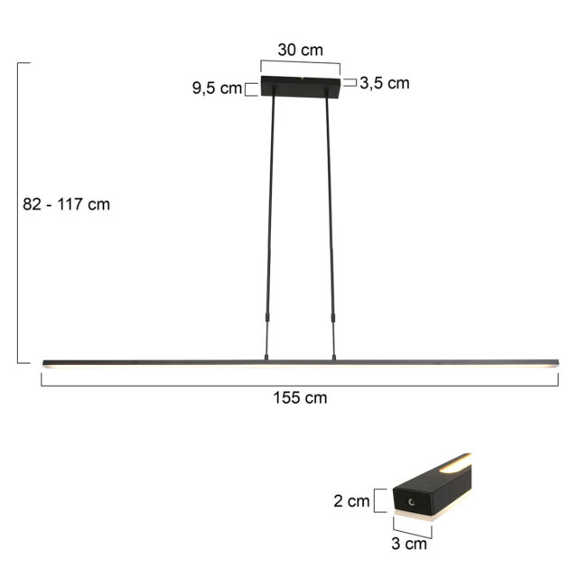 Moderne zwarte hanglamp LED met dimmer