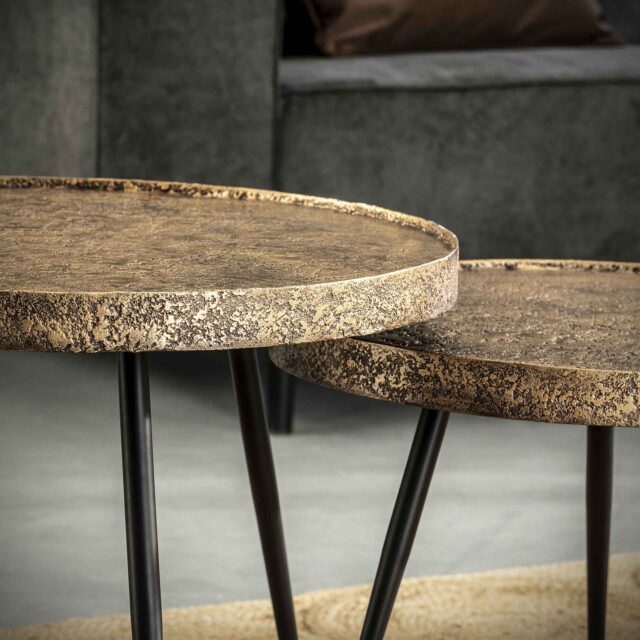 Salontafel set van 2 | Ø 74 cm | Metallic | brons antiek | met rand - Afbeelding 3