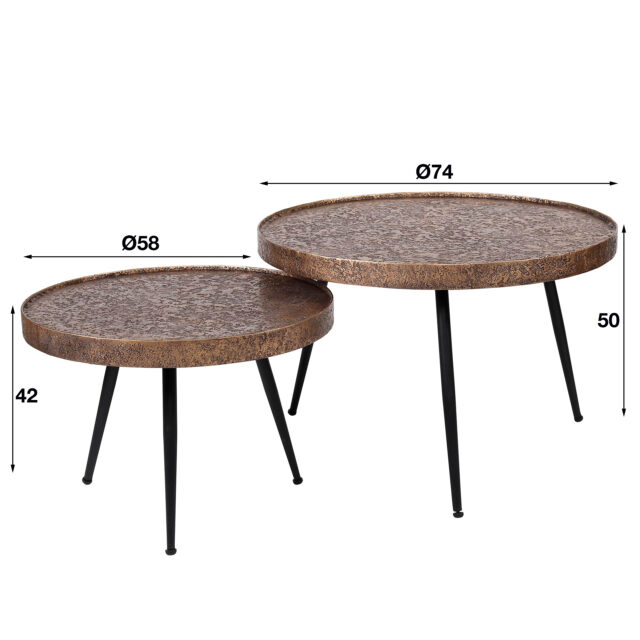 Salontafel set van 2 | Ø 74 cm | Metallic | brons antiek | met rand - Afbeelding 5
