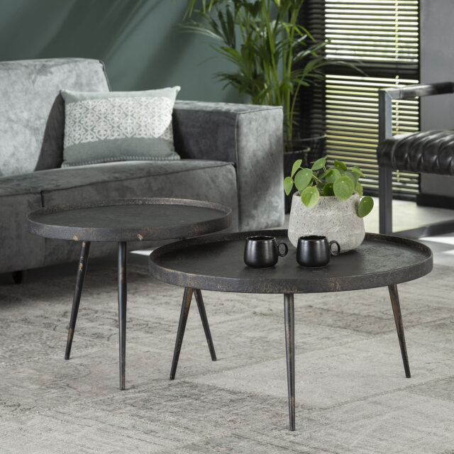 Salontafel set van 2 rond Metallic | Ø 76 cm | grijs - Afbeelding 1