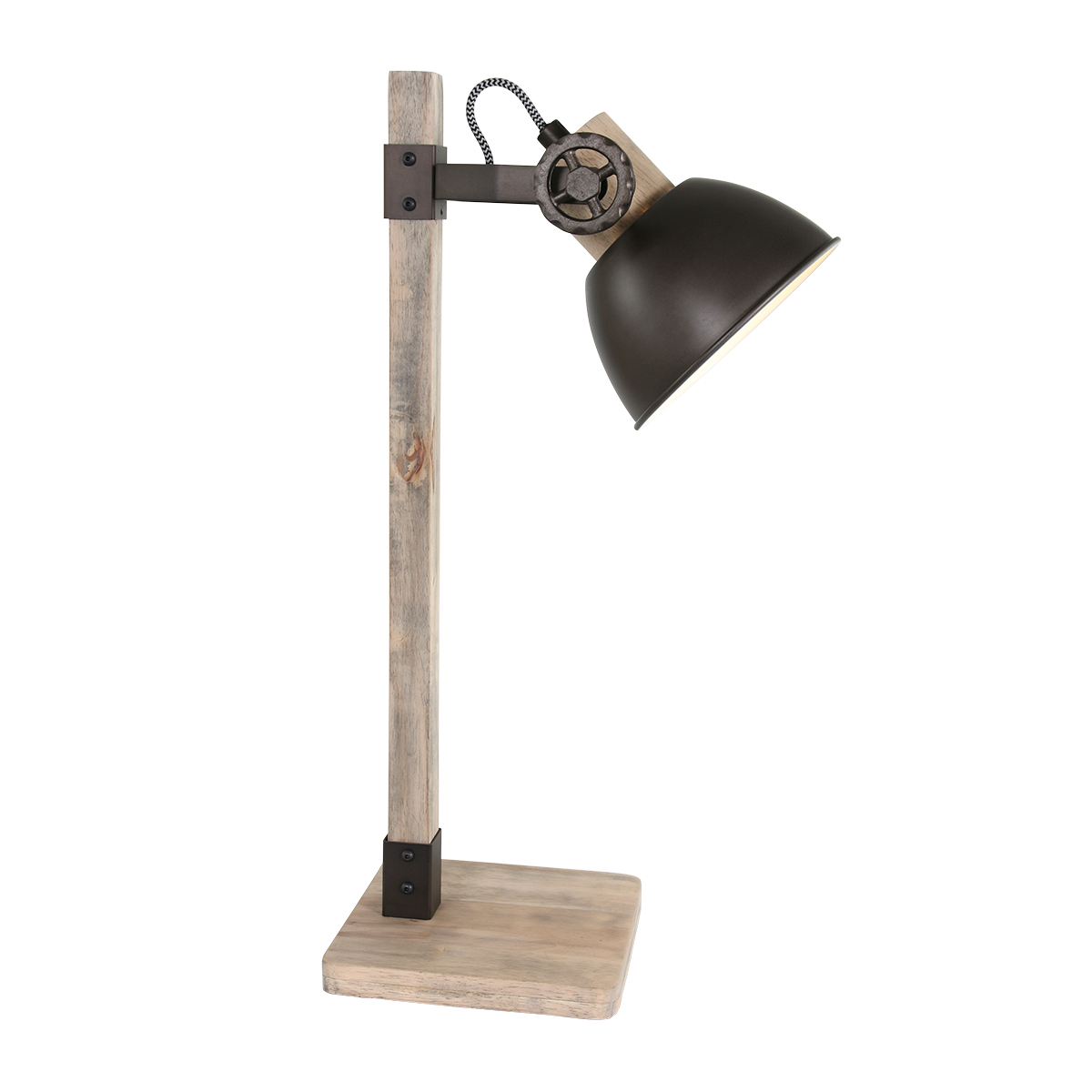 Tafellamp Gearwood | 1 lichts |Ø 15 cm | bruin / zwart | hout / metaal | bureaulamp | modern /