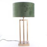 Bronzen tafellamp vierkant met groene velours kap Ø 30