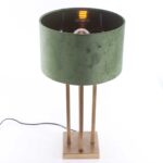 Bronzen tafellamp vierkant met groene velours kap Ø 30