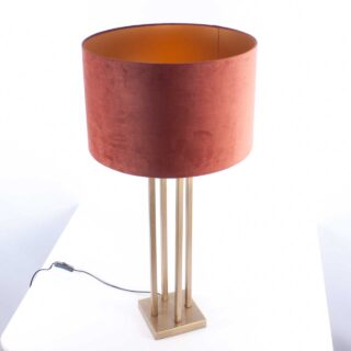 Grote bronzen tafellamp | Velours kap roestbruin | goud