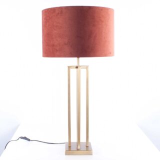 Grote bronzen tafellamp | Velours kap roestbruin | goud