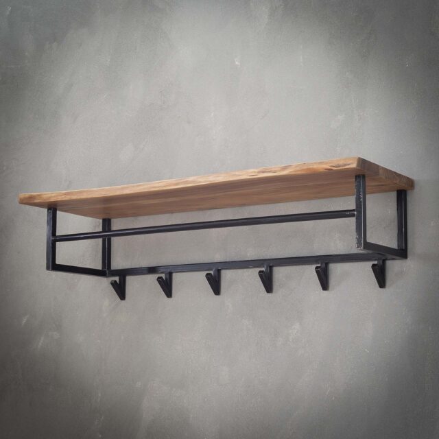 Kapstok edge 6 haken hoedenplank / Massief acacia naturel