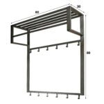 Kapstok industrial 2x6 haken roede | hoedenplank | Grijs | Zilver