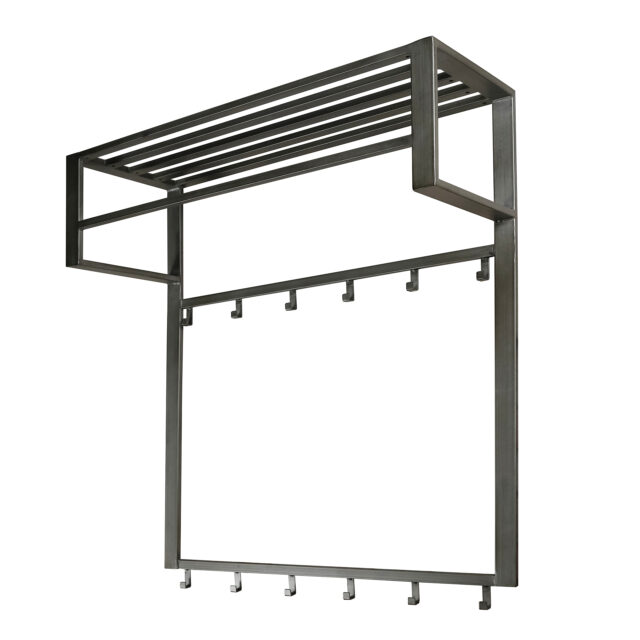 Kapstok industrial 2x6 haken roede | hoedenplank | Grijs | Zilver