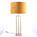 Tafellamp brons vierkant | Velours kap geel | goud