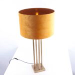 Tafellamp brons vierkant | Velours kap geel | goud