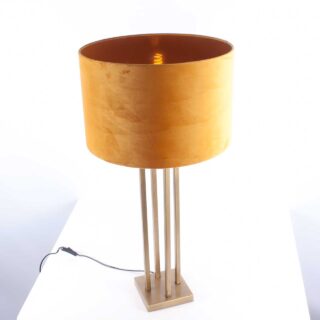Tafellamp brons vierkant | Velours kap geel | goud