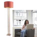 Vierkante bronzen vloerlamp met velours kap Ø 45 cm roestbruin | koper