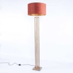 Vierkante bronzen vloerlamp met velours kap Ø 45 cm roestbruin | koper