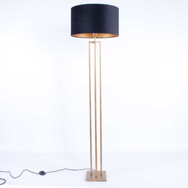 Vloerlamp vierkant brons met velours kap Ø 45 cm zwart | goud