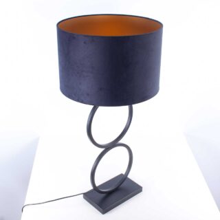 Zwarte tafellamp 2 ringen | Velours kap Ø 40 cm zwart | goud