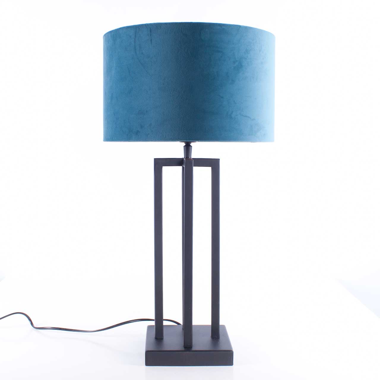 Zwarte tafellamp met blauwe velours kapØ 30 cm
