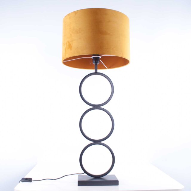 Moderne tafellamp zwart | kap velours geel | goud