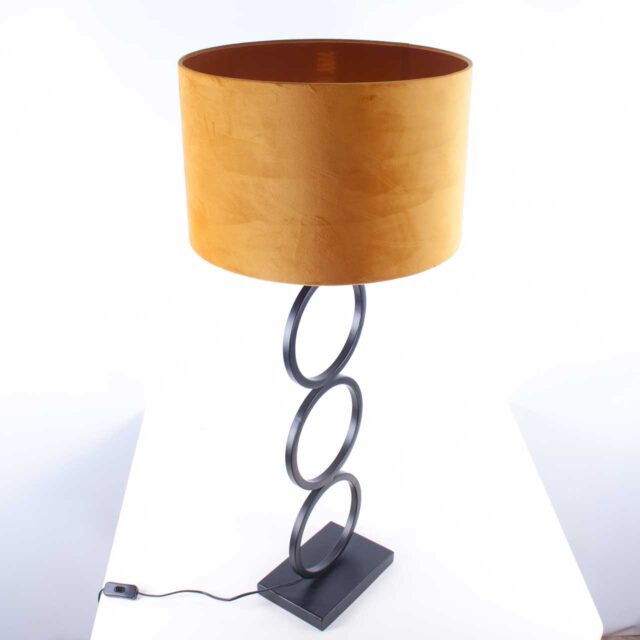 Moderne tafellamp zwart | kap velours geel | goud