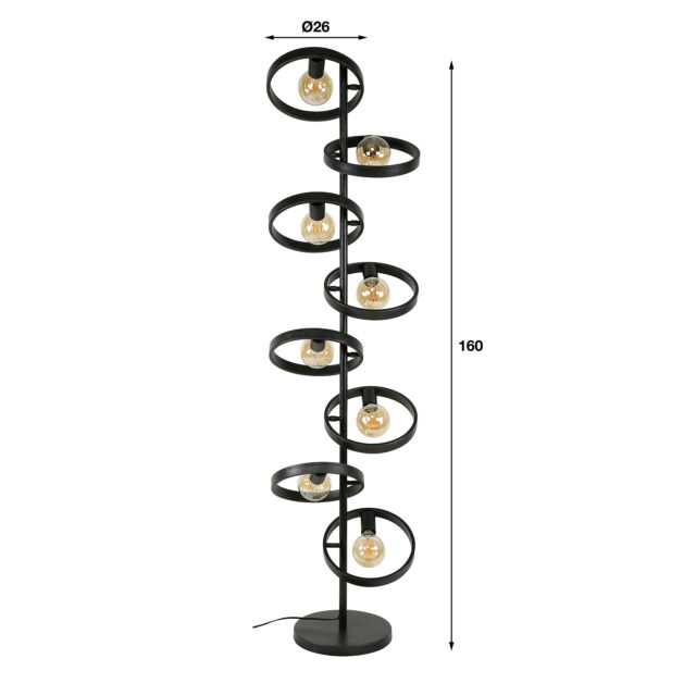 Landelijke vloerlamp Hover | 8 lichts | zwart | metaal | 162 cm