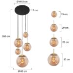 Glazen vide lamp hanglamp 5 lichts Amber | Messing |Zwart - 350 cm