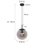 Hanglamp Bollique | 1 lichts | smoke | glazen bol | Ø 30 cm | 170 cm | dimbaar | modern design