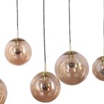 Moderne 6 lichts eettafellamp met glazen bollen amber