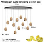 Chique ovale eettafellamp Golden Egg 12-lichts | ovale plaat 140cm