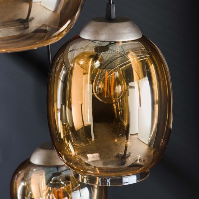 Hanglamp Getrapt Mix 5 Lichts Amberkleurig Glas 43x43x150 Cm