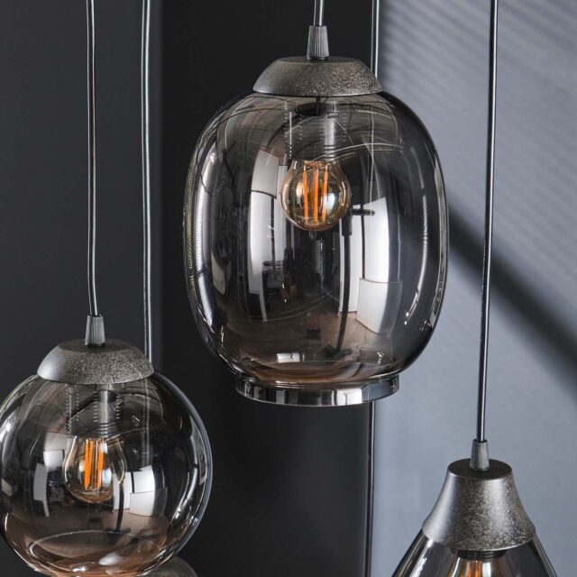 Hanglamp Getrapt Mix 5 Lichts Chromed Glas 43x43x150 Cm