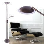 Minimalistische bronzen led vloerlamp met verstelbaar lees gedeelte