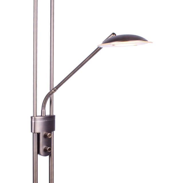 Minimalistische bronzen led vloerlamp met verstelbaar lees gedeelte
