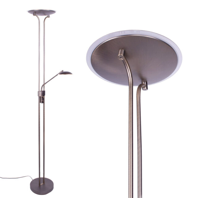 Minimalistische bronzen led vloerlamp met verstelbaar lees gedeelte
