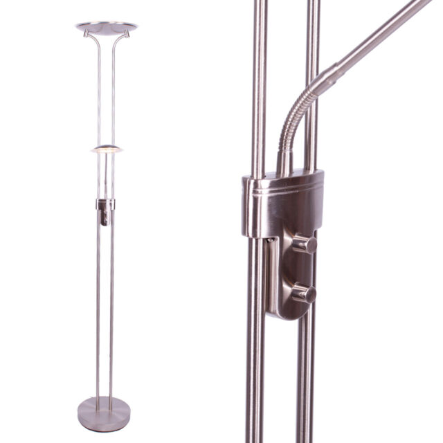 Moderne verstelbare led vloerlamp staal met leesarm