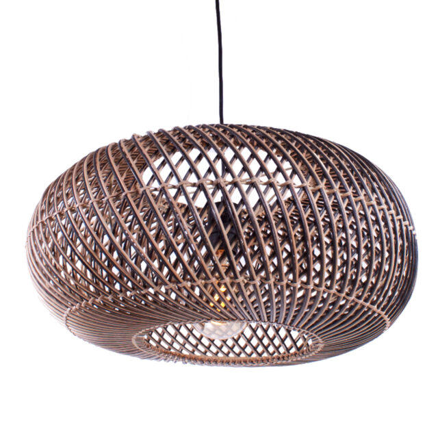 Rotan hanglamp Stripes 1 lichts Naturel/Zwart Ø 60cm