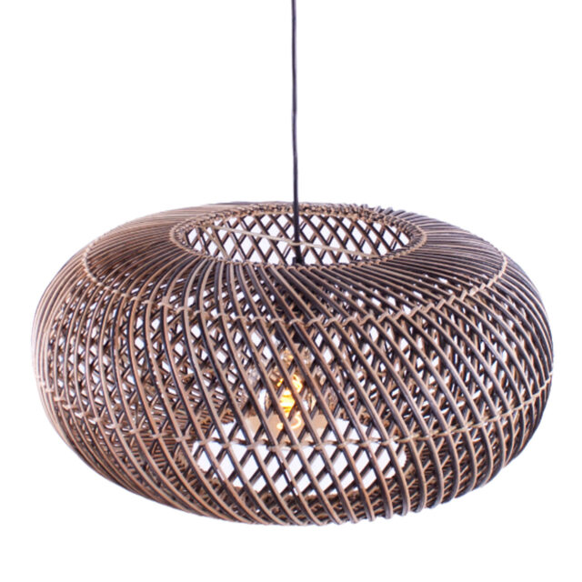 Rotan hanglamp Stripes 1 lichts Naturel/Zwart Ø 60cm