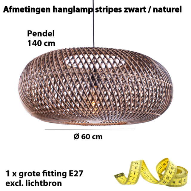 Rotan hanglamp Stripes 1 lichts Naturel/Zwart Ø 60cm