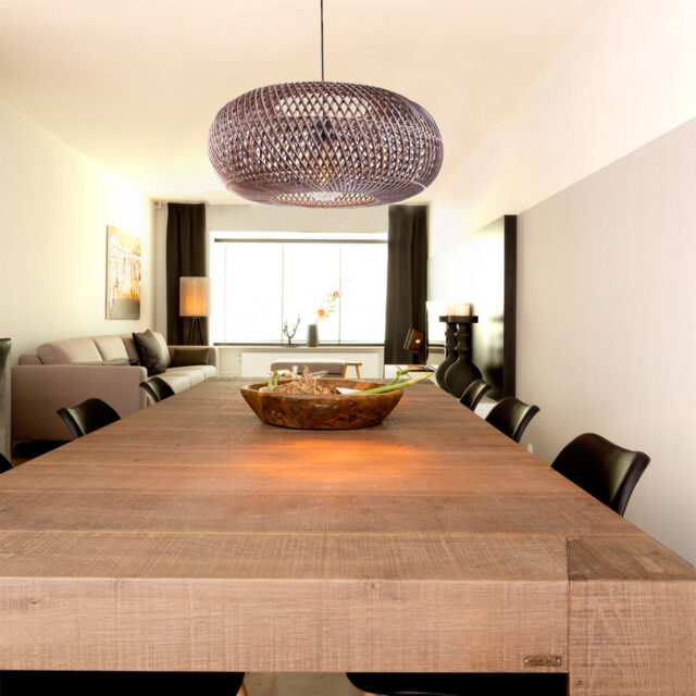 Rotan hanglamp Stripes 1 lichts Naturel/Zwart Ø 60cm