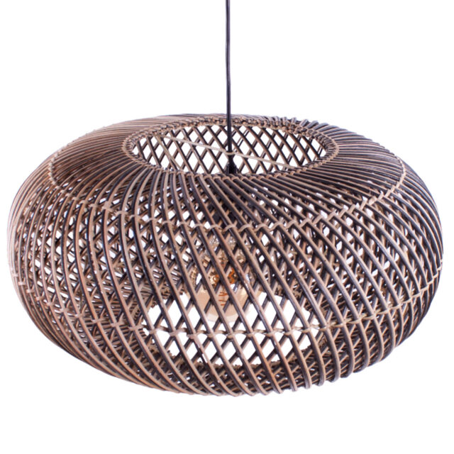 Rotan hanglamp Stripes 1 lichts Naturel/Zwart Ø 60cm