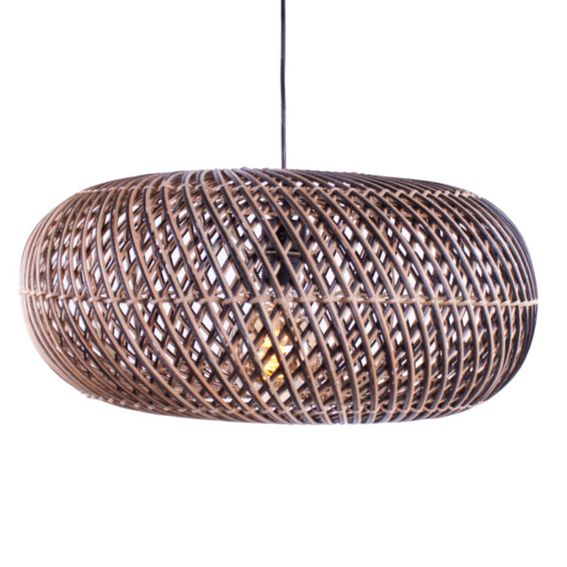 Rotan hanglamp Stripes 1 lichts Naturel/Zwart Ø 60cm