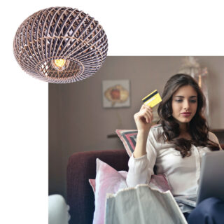 Rotan plafondlamp Stripes 1 lichts Naturel/Zwart Ø 40cm