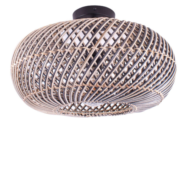 Rotan plafondlamp Stripes 1 lichts Naturel/Zwart Ø 40cm