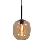 Zwarte hanglamp Bellini | Bruin glas | Niet spiegelend | 1-lichts | Ø 23 cm