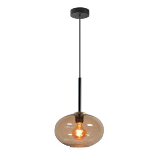 Zwarte hanglamp Bellini | Bruin glas | Niet spiegelend | 1-lichts | Ø 26 cm