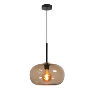Zwarte hanglamp Bellini | Bruin glas | Niet spiegelend | 1-lichts | Ø 31 cm