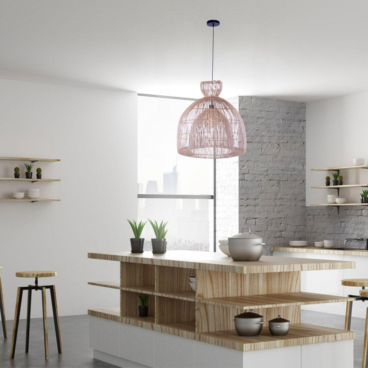 Grote rotan hanglamp naturel Ø 60cm Grote rotan hanglamp naturel Ø 60cm