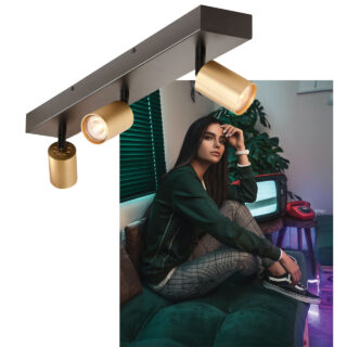 Chique 3 lichts balkspot zwart | goud | messing | GU10