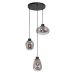 Drie lichts hanglamp zwart | glas smoke | reflexion