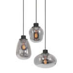 Drie lichts hanglamp zwart | glas smoke | reflexion
