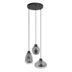 Drie lichts hanglamp zwart | glas smoke | reflexion