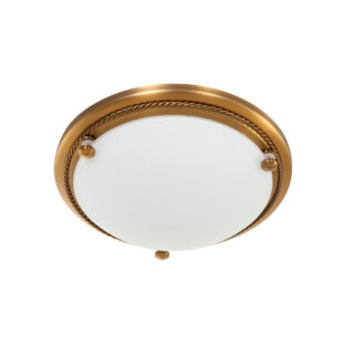 Klassiek | landelijke plafondlamp brons met wit glas